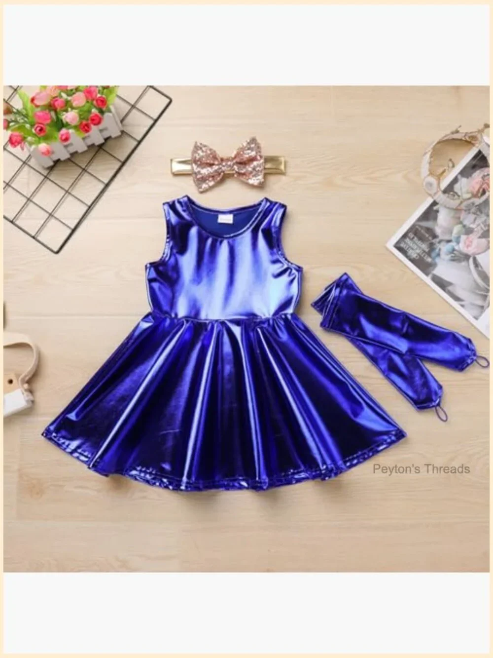 Toddler Metallic Pleated Dance Dress with Arm Sleeves